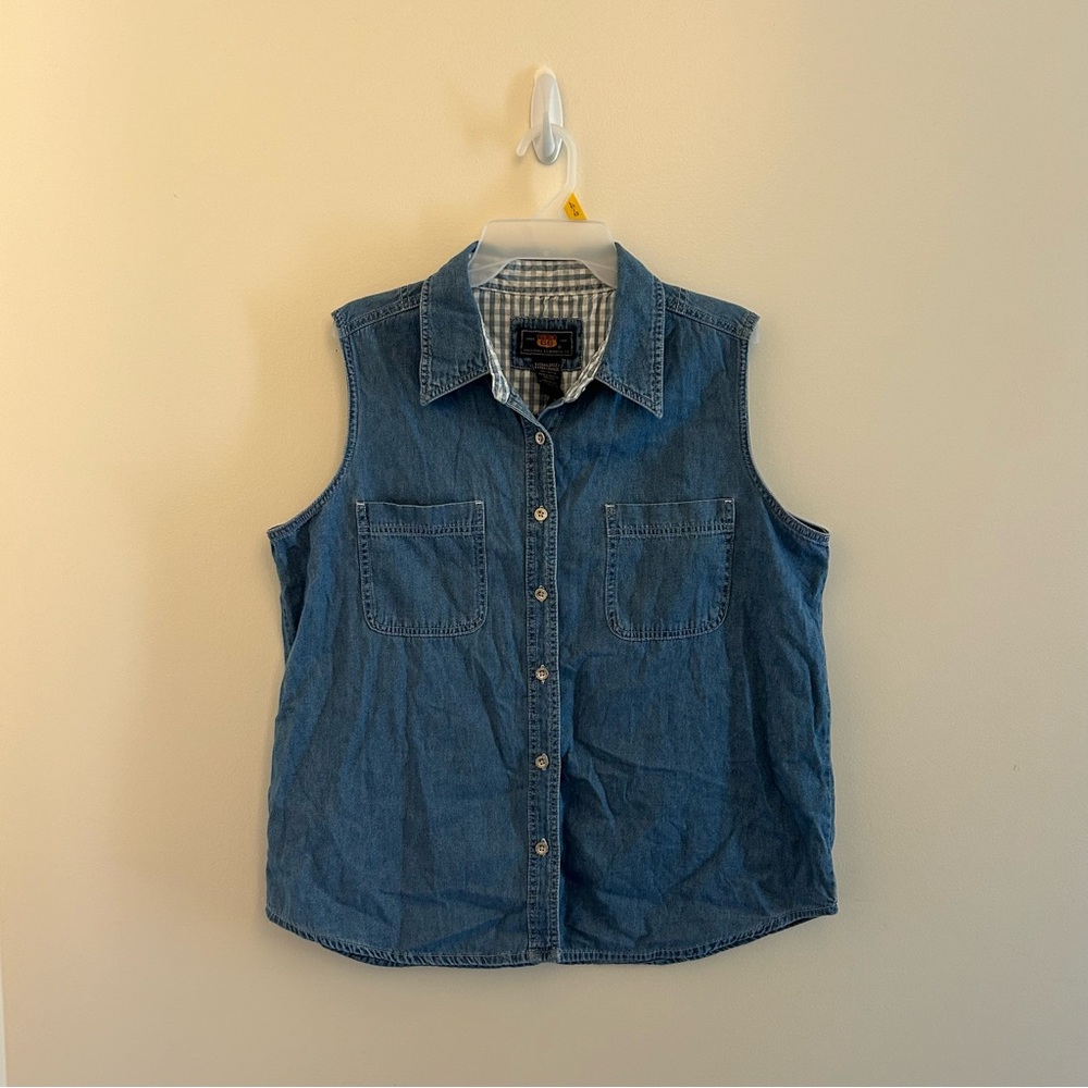 Route 66 Y2k Vintage Denim Chambray Button Up Sleeveless Shirt